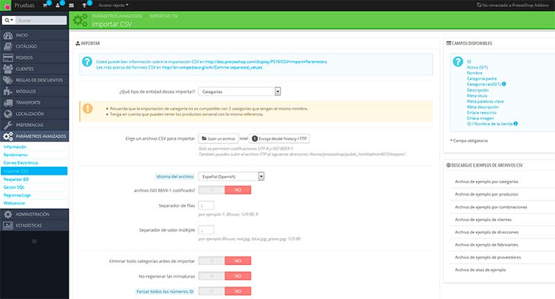 importación CSV