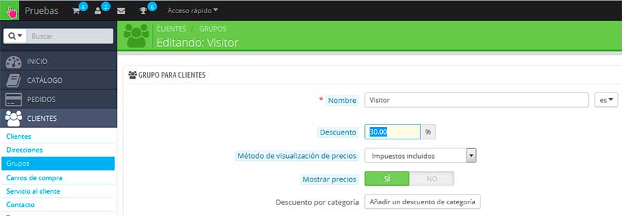 Descuentos de grupo PrestaShop 1.6